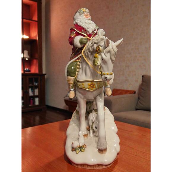 Fitz and Floyd Damask Holiday Collection Large Santa on Horse Figurine NIB - Picture 4 of 5